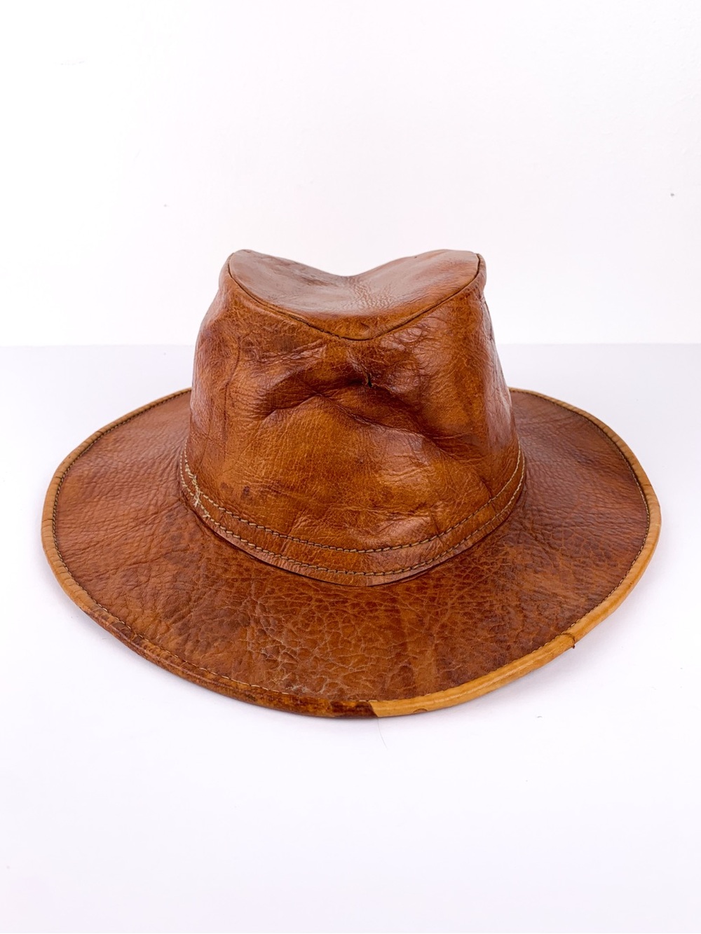 Vintage leather western hat distressed genuine leather cowboy hat handmade boho - Picture 2 of 11